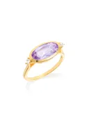 14K Gold Plated 925 Sterling Silver Pink Amethyst & White Topaz Ring Promise Rings