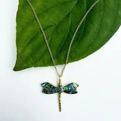 Abalone Dragonfly Necklace - Brass