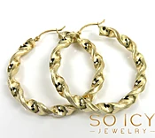 10k Gold Twisted Thick Large Hoop Earrings 3mm