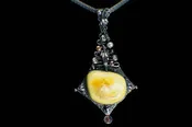 Alena Zena Baltic Butterscotch Amber with Freshwater Pearls, Garnet & Lemon Quartz Shield Pendant, Item# AZ-158