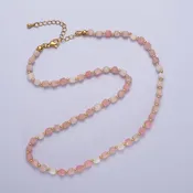 16 Inch Natural Pink Opal Multifaceted Cube Gemstone w. Gold Bead Choker Necklace | WA-1444