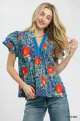 Abstract Print Flutter Sleeve Blouse
