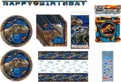 Jurassic World Birthday Party Supplies Bundle Set for 16 includes 16 Lunch Plates, 16 Napkins, 1 Table Cover, 1 Happy Birthday Banner