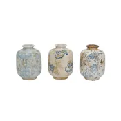4" Round x 5-3/4"H Terracotta Vase with Transferware Pattern, Blue &amp;amp; White, 3 Styles