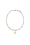 ENewton Classic Pearl 3mm Bead Bracelet - Signature Cross Gold Charm