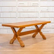 1940s French Oak Trestle Dining Table with Mortise and Tenon Joinery