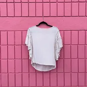 #100 S Chelsea and Theodore Boho Peasant Flutter Sleeve Beige White Stripe