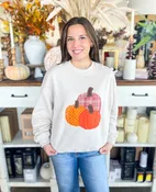Beige Sweatshirt with Pumpkin Patches Detail