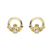 14kt Gold and Lab Diamonds Claddagh Earrings