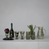 14 oz. Drinking Glass with Etched Botanicals, Green