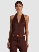 Alice + Olivia - Erica Collarless Deep V-Neck Vest - Dark Chocolate