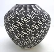 Acoma Kathy Victorino Handmade and Hand Painted Black and White Multi-Pattern Jar