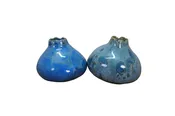 2 Vintage Blue Glazed Gourd Shaped Pinch Pot Pottery Bud Vases 2