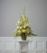 1-45-11 Mixed Floral Basket in Green and Pale Yellow