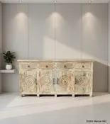 SOLID RECLAIMED HAND CARVED TEAK WOOD SIDEBOARD CABINET W/ 4 DRAWERS & 4 DOORSBOARD CABINET W/ 4 DRAWERS & 4 DOORS
