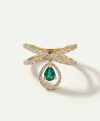 Aanika V. Emerald & Diamond Crossover Drop Ring - 1 Ct. T.W.