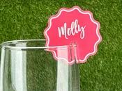 Wavy Acrylic Drink Name Tag, Scalloped Stemless Stirrers. HOLDS Glass! Great for Champagne Walls