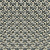 Beige Teal Gold Art Deco Geometric Embroidered Drapery Fabric