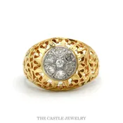 0.50cttw Seven Diamond Kentucky Cluster Ring with Open Scrollwork Dome in 14k Two-Tone Gold