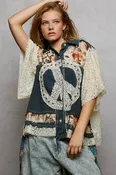 Navy Peace Patch Vintage Top UWT508A