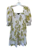 1. State Size L White & Green Cotton 3/4 Balloon Sleeve Flowers Smocked Dress