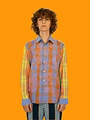 Blocked Check Shirt with Painted Prayer Embroidery