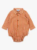 Baby Boys Classic Rust Gingham Long Sleeve Button Down Bodysuit