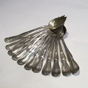 11 Gorham 1909 La Modele Gilt Sterling Silver Ice Cream Forks, Sporks, monogram