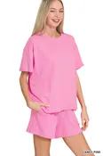 Abby French Terry Top & Shorts Set • Candy Pink