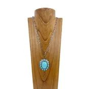 26 Inches Silver Oval and Blue Turquoise Stone Necklace