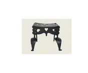 19th Century Fireplace Trivet.  Constructed of Hammered Metal with Pierced Top and Front Apron having a Central Heart Design.  Front Legs are Twisted, Leading to a Rustic Cabriole Leg — White Barn Antiques