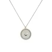14K White Gold Circle & Heart Diamond and Glass Necklace