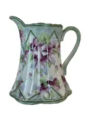 Vintage Floral Ceramic Pitcher with Handle and Spout
