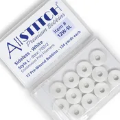 12 Bobbins - AllStitch Sideless Machine Embroidery Bobbins Style L - White