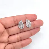 0.99CT Baguette and Round Cut Diamond Floral Earrings