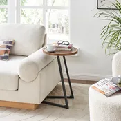 Addison Round Raised Lip Edge Angled Couch-Side Accent C-Table with Modern Geometric Metal Pedestal Leg