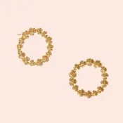 14k Gold Dipped Floral Circle Post Hoop