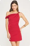 Asymmetric Satin Mini Dress with Gold Ring Detail