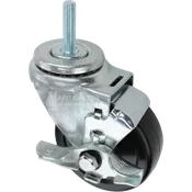 3-1/2" x 1-1/4" Hard Rubber Wheel Swivel Brake Caster, 10mm-1.5 x 1-1/2" Threaded Stem - 300 lbs Capacity