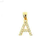 14K Solid Yellow Gold Small A Letter Pendant with Diamonds