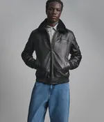 Ace Leather Bomber Jacket with Shearling Collar
