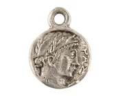 Casting Charm Wholesale-Pewter-17x13mm Roman Coin Owl Charm-Three Dimensional-Antique Silver-Quantity 10