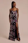Floral Print Sequin Spaghetti Strap Sheath Dress | David's Bridal
