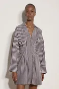 Apricot Pleated Mini Stripe Shirt Dress