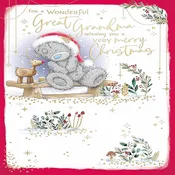 Bear And Reindeer On Bench For Great Grandma Christmas Card