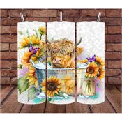 Highland Cow Tumbler | Watercolor Cup | Custom Tumbler | Gift for Her | Drink Tumbler | 20oz Drink Cup | Birthday Gift | Sunflower Cow