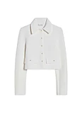 CREPE KNIT CROP BUTTON JACKET - CREAM