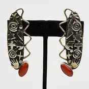 Alex Sanchez Navajo Silver Earrings with Coral — Turkey Mountain Traders