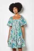 Apricot Leaf Print Broderie Anglaise Dress