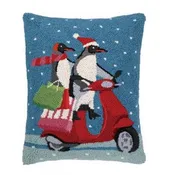 Scooter Penguins Christmas Pillow